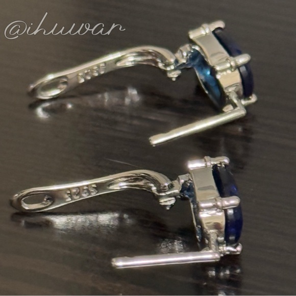 Oval Blue Diamond  925 Sterling Sliver earrings - Picture 4 of 12